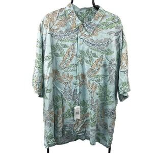 Burma Bibas Blue Short Sleeve Button-Down Shirt XXL NWT Tropical Leaves